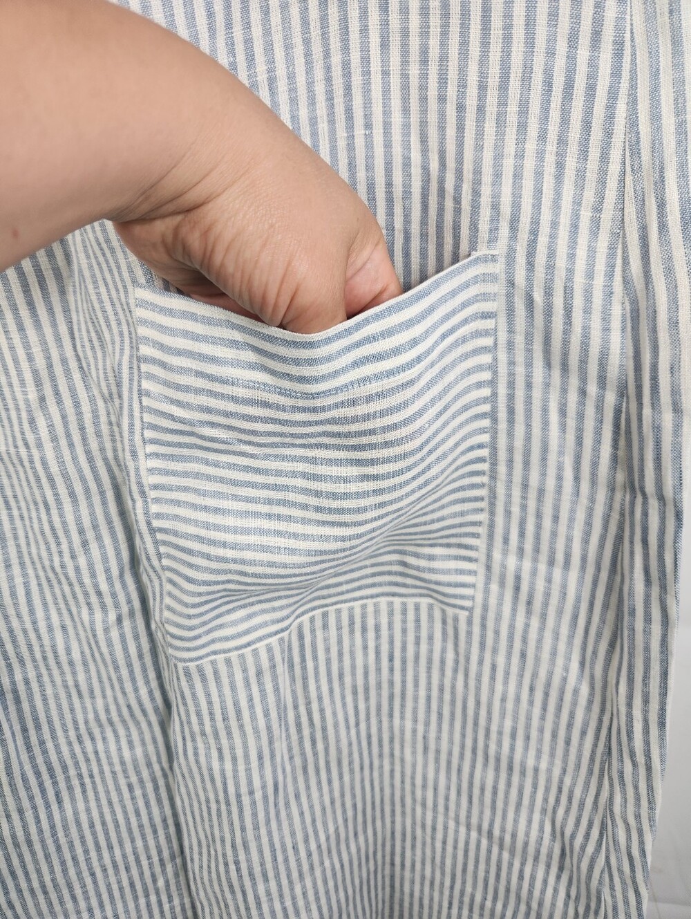 LINTICO Morgan 100% Linen Blue Stripe Midi Dress XL Relaxed A-Line Coastal - Picture 11 of 16